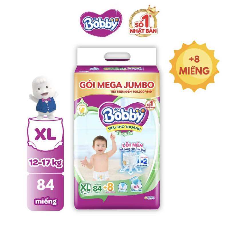 Tã quần Bobby Mega Jumbo XL84 miếng Gạo non