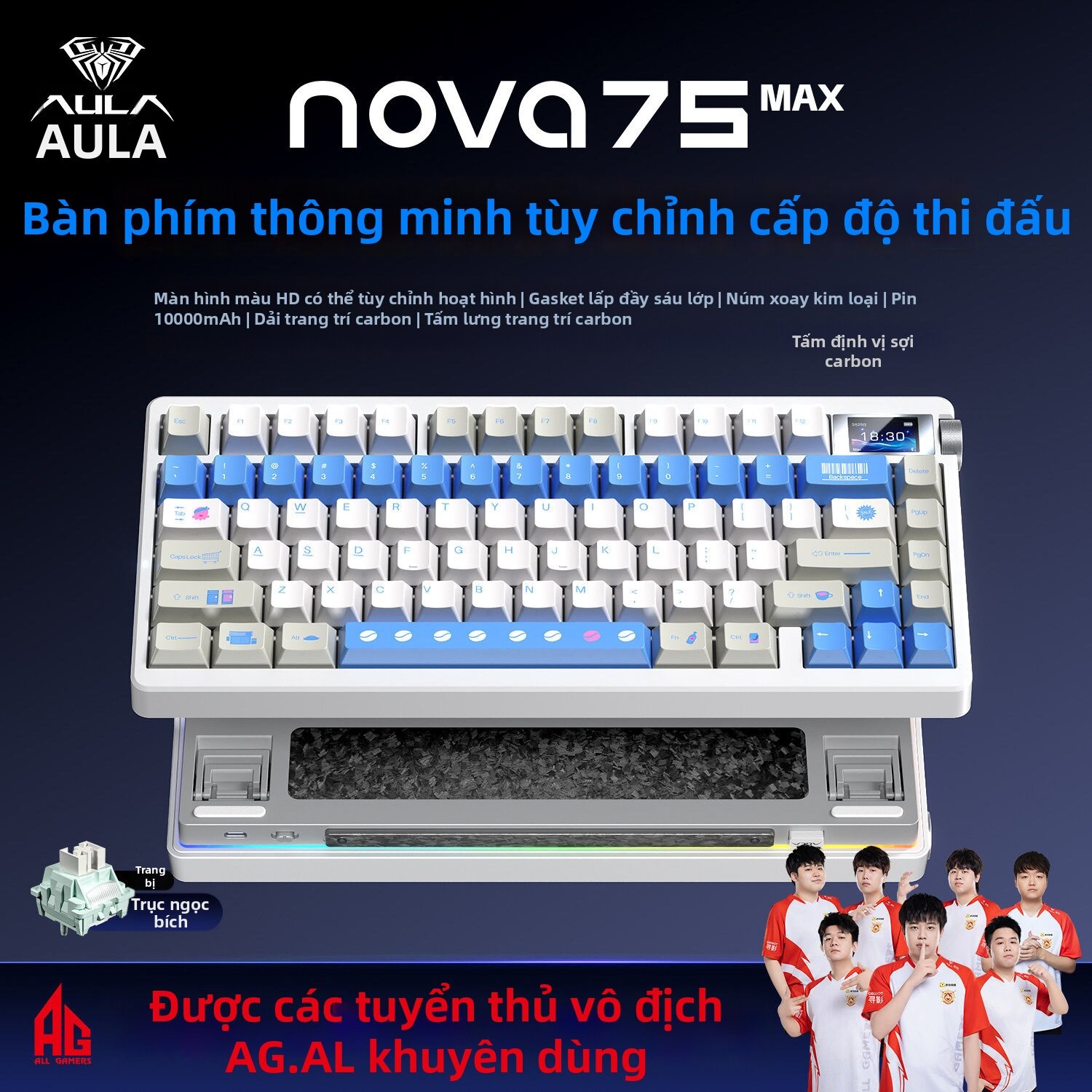 AULA | Bàn phím cơ không dây ba chế độ Tarantula nova75MAS với kết nối Bluetooth và có dây - Thiết bị ngoại vi máy tính có thể tùy chỉnh