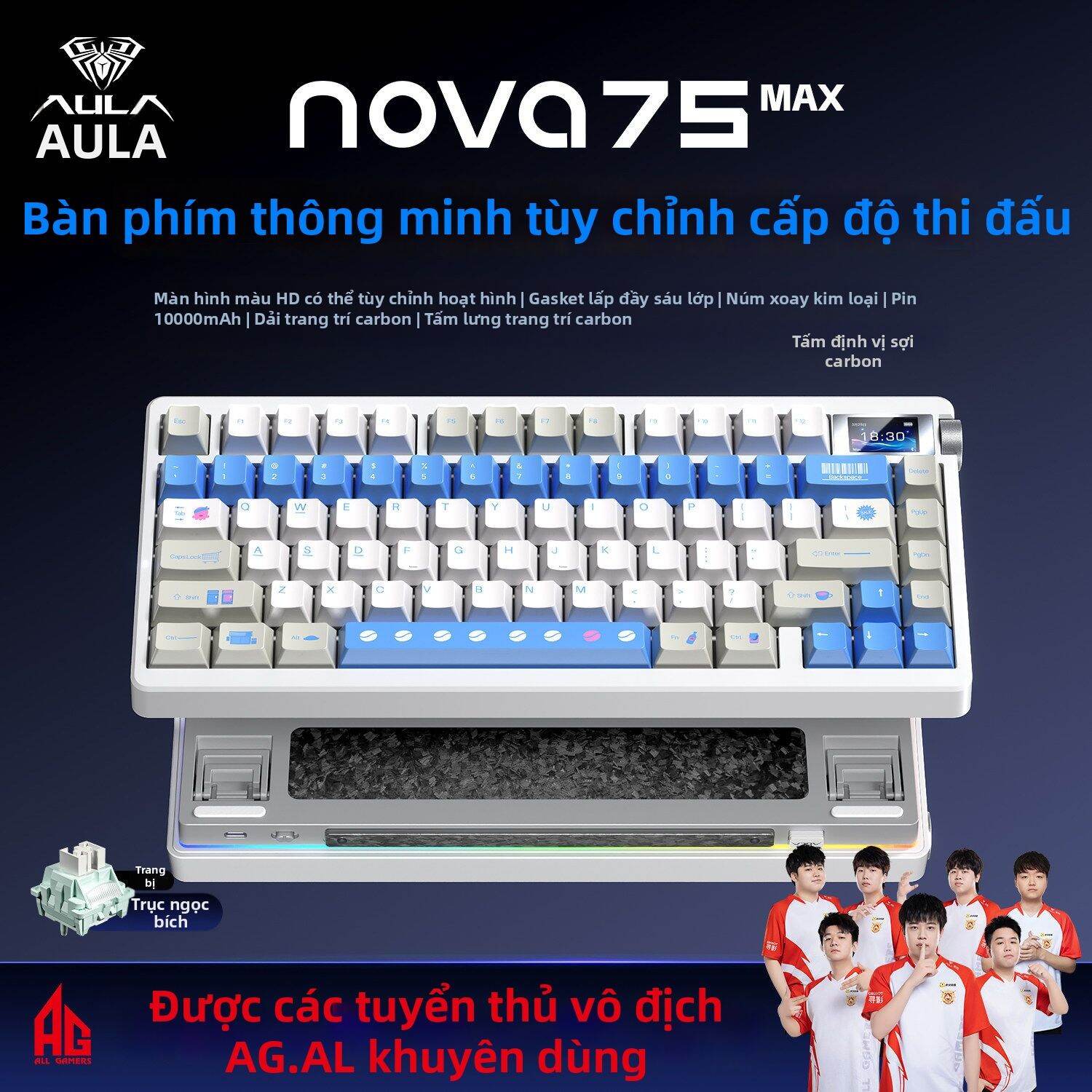 AULA | Bàn phím cơ không dây ba chế độ Tarantula nova75MAS với kết nối Bluetooth và có dây - Thiết bị ngoại vi máy tính có thể tùy chỉnh