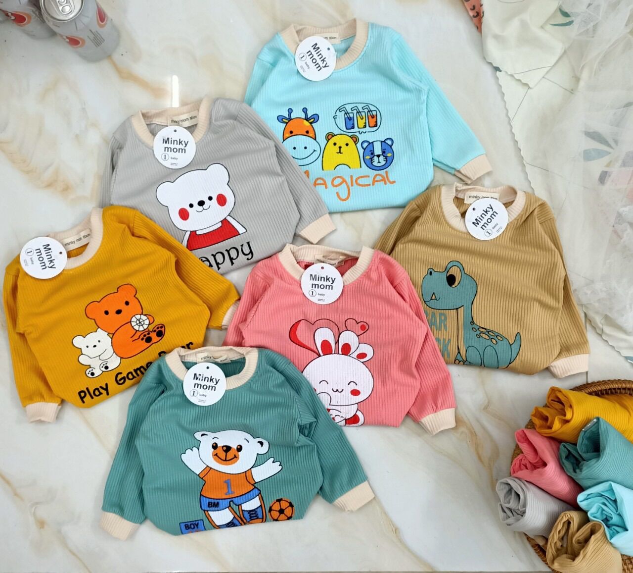 Bộ thun gân tăm Minky mom 7kg đến 17kg
