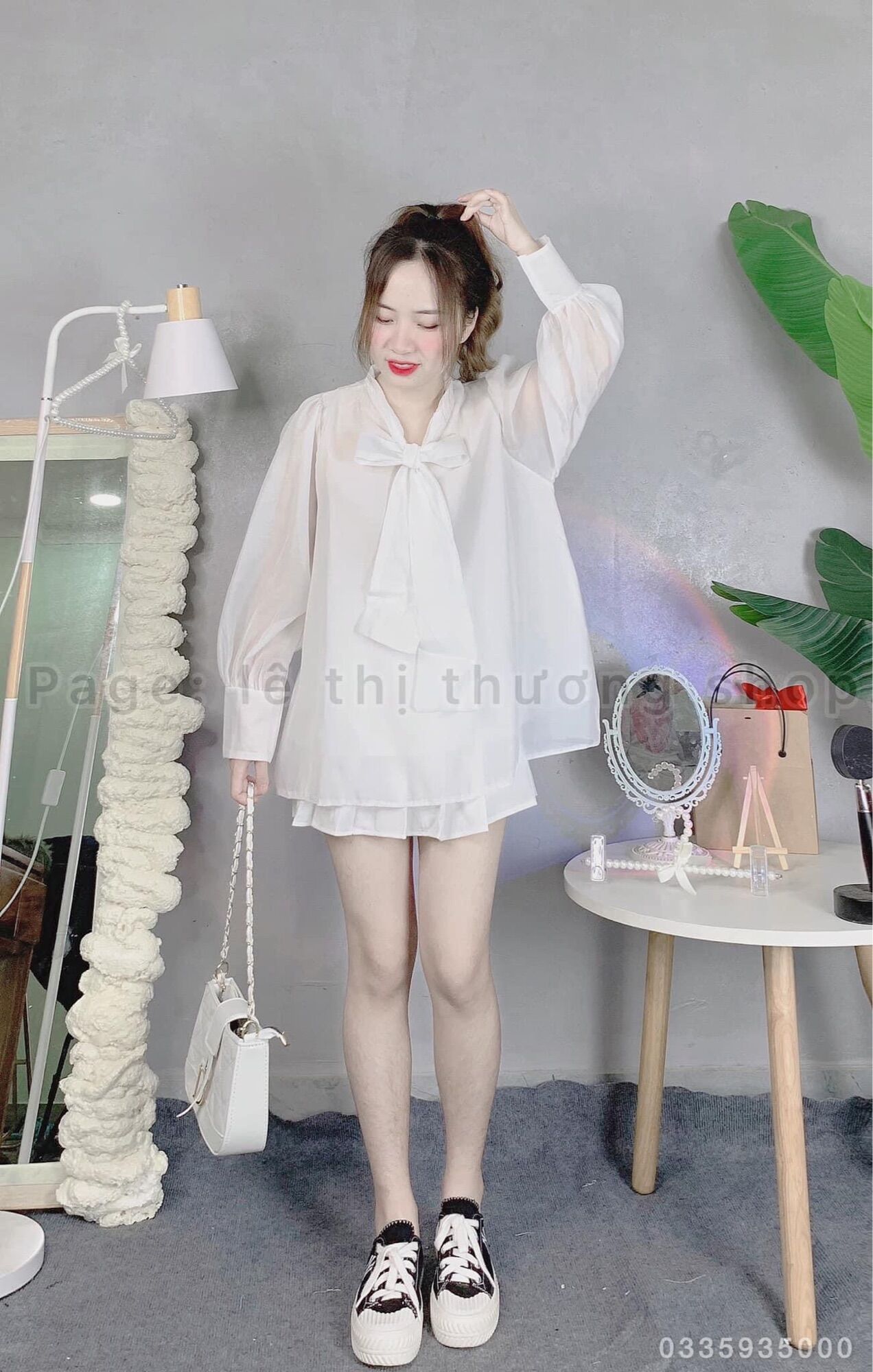 Áo Kiểu Voan Tay Phồng Cột Nơ Tiểu Thư