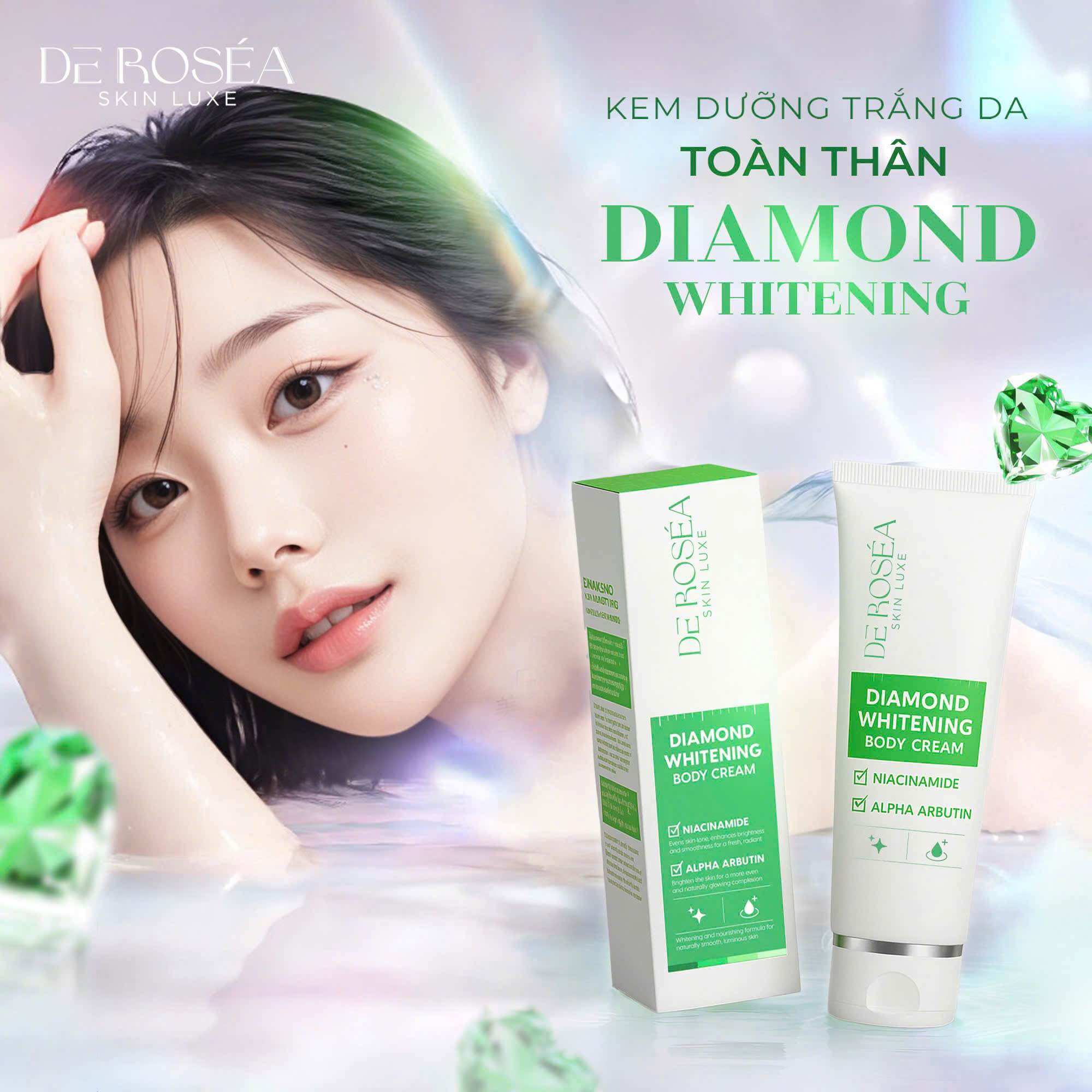 KEM BODY DIAMOND DE ROSEA 200ml - dưỡng trắng body, mờ thám sạm, nâng tông, mềm mịn da