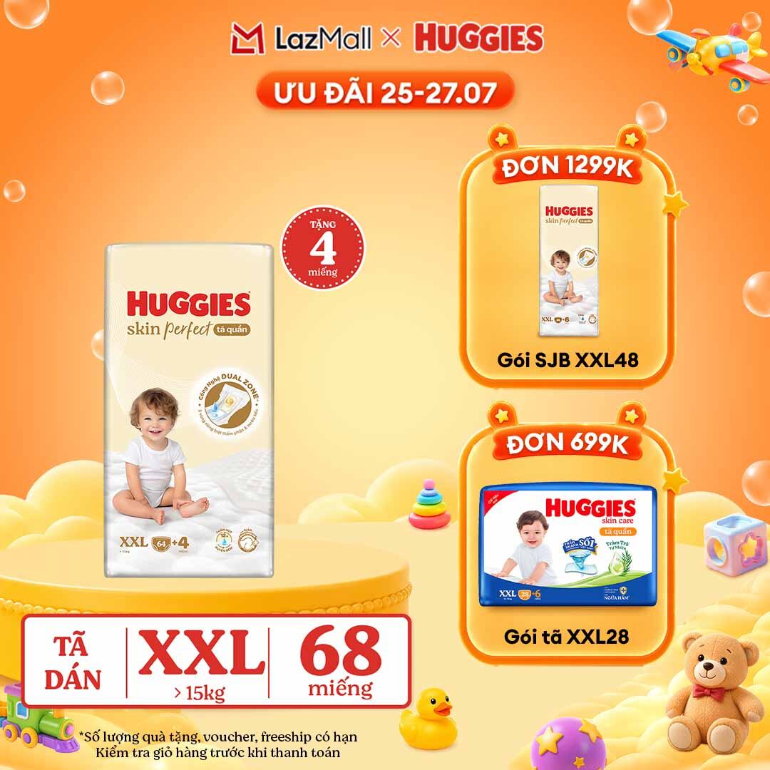 [30.7 QUÀ TẶNG ĐH 699K]  Tã quần Huggies Skin Perfect XXL size Mega Jumbo 64+4 miếng
