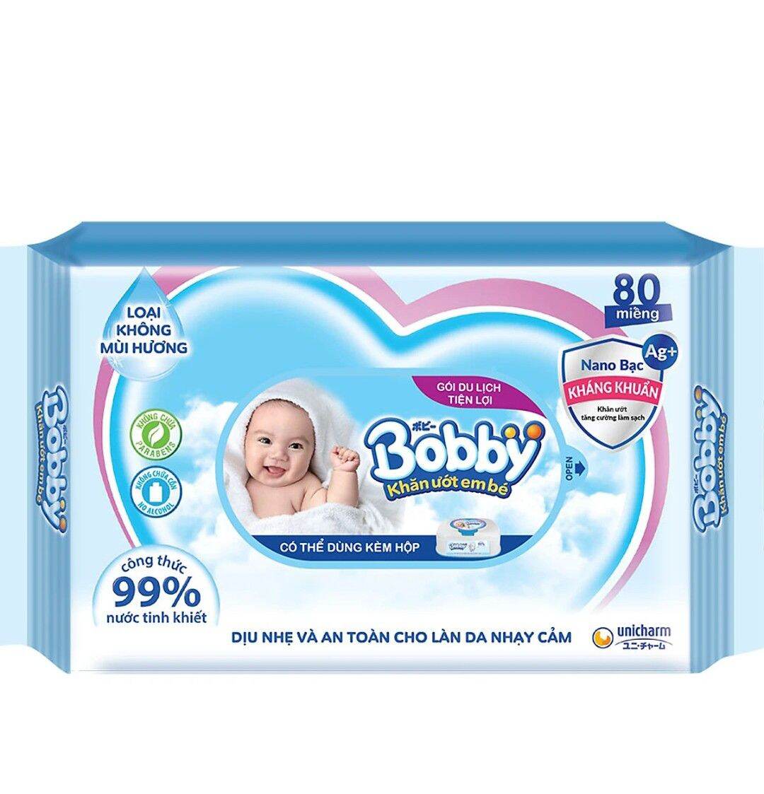 Khăn Ướt Bobby Care Không Mùi - 80 tờ/gói