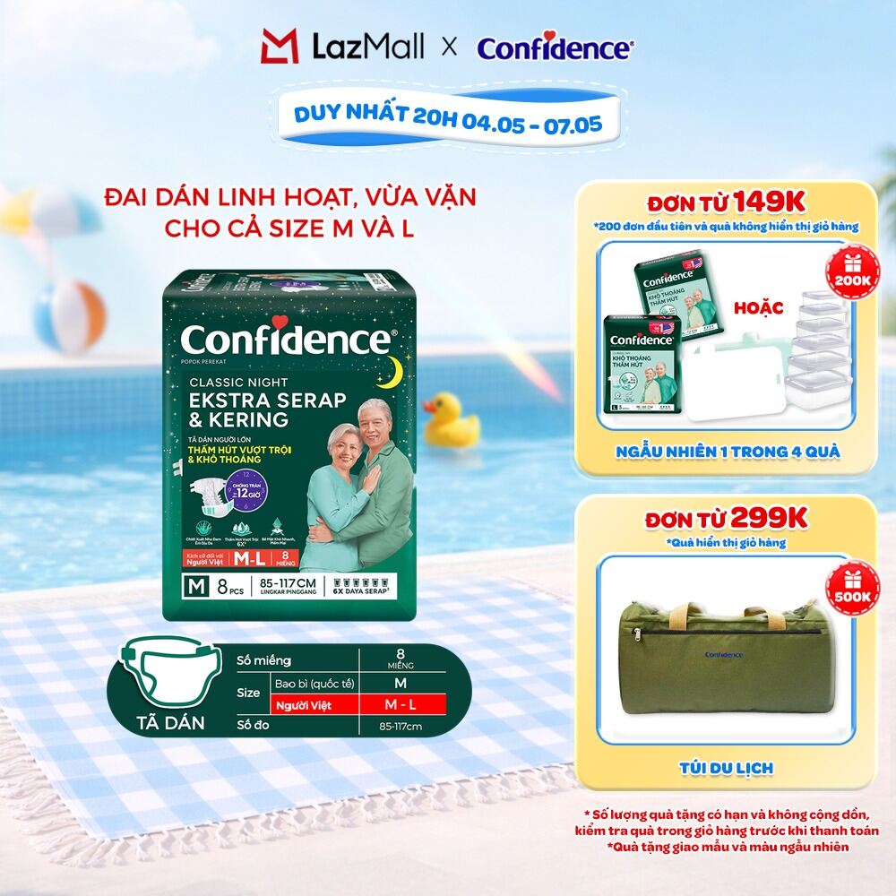 Tã dán người lớn Confidence Thấm Hút Vượt Trội  Khô Thoáng M-L 8M/L-XL 7M