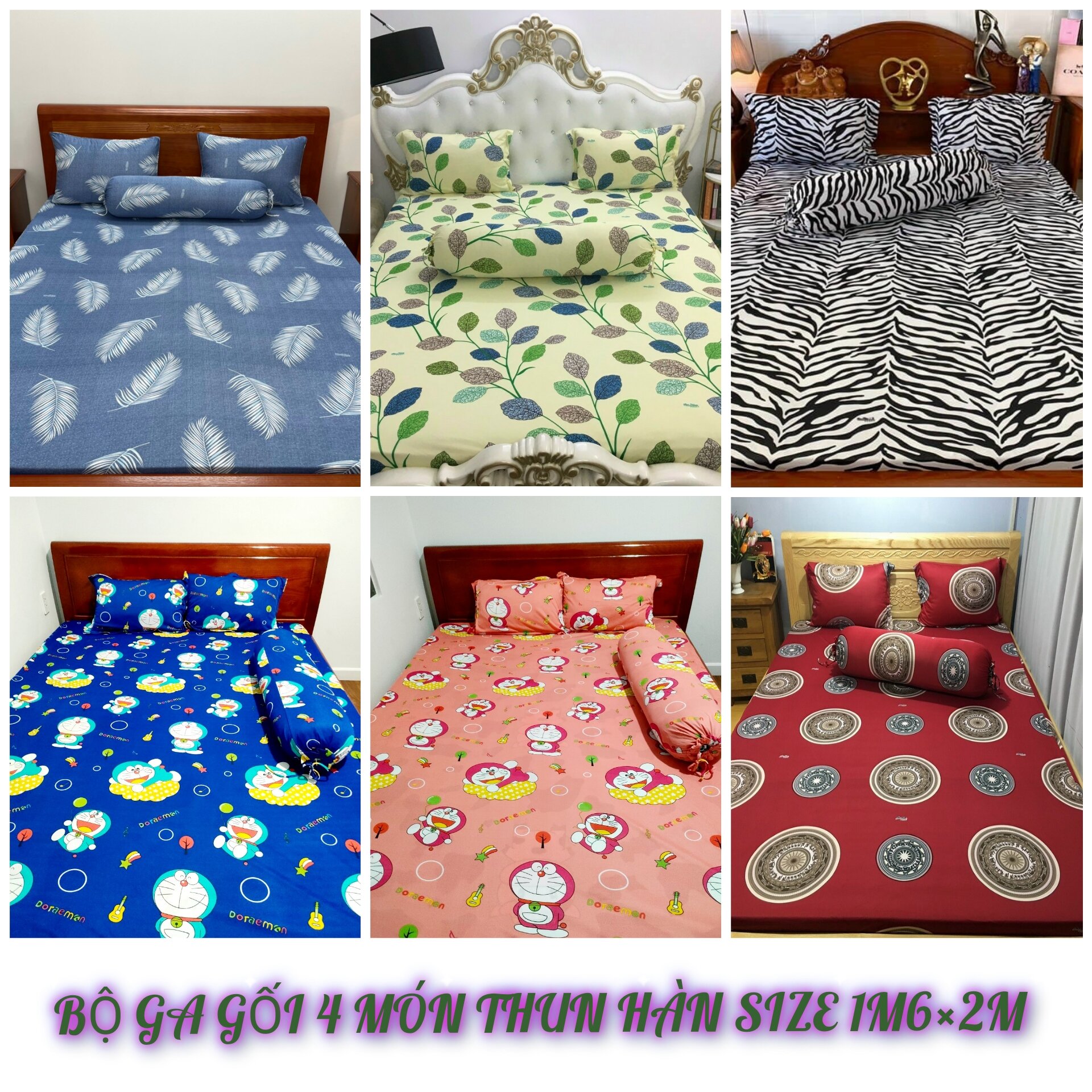 Bộ ga gối 4 món thun hàn quốc size 1m6×2m