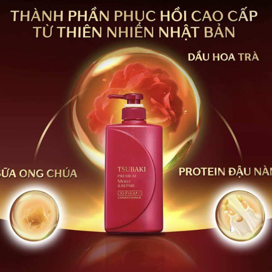 Dầu xả dưỡng tóc bóng mượt suôn mềm Tsubaki Premium Moist 500ml
