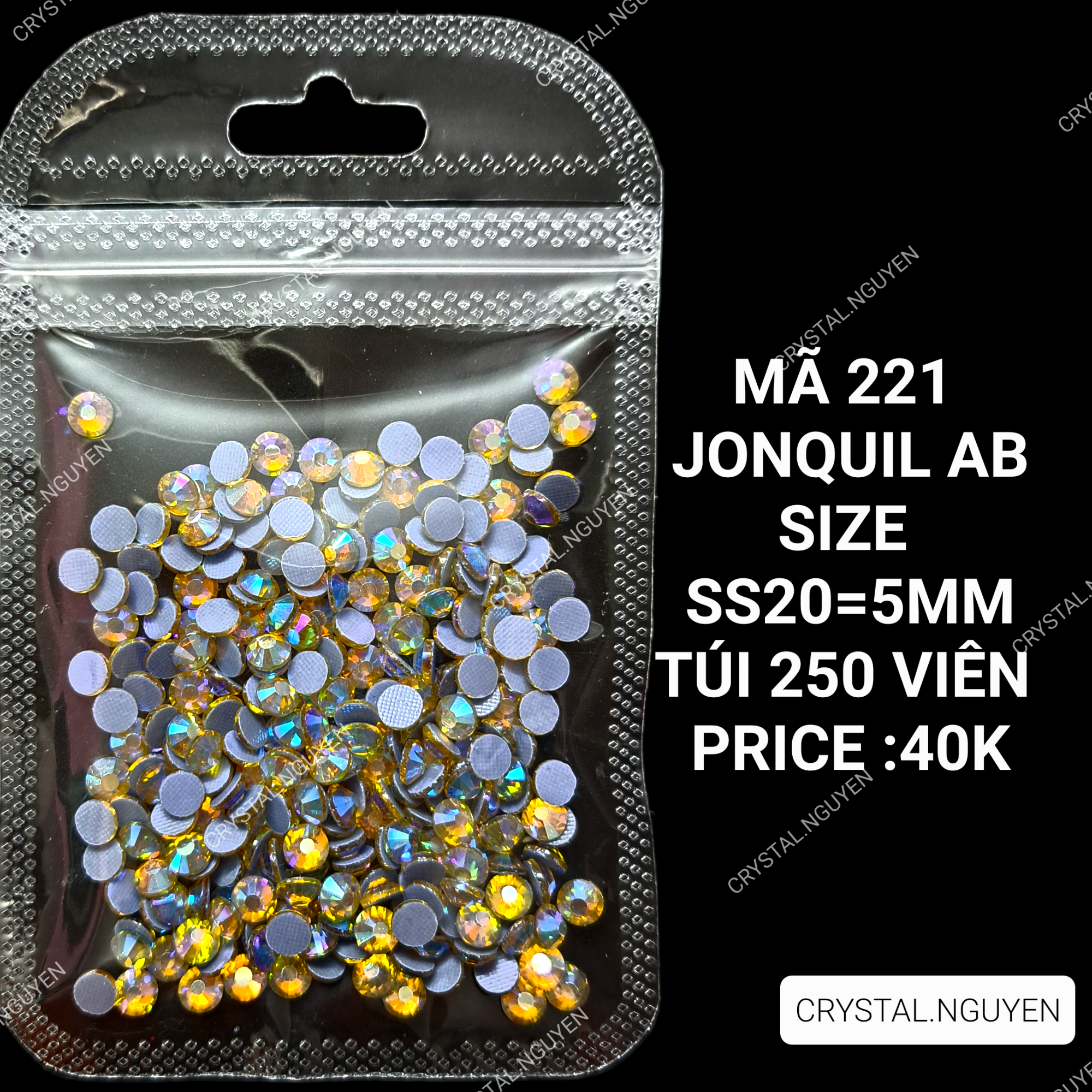 MÃ 221 JONQUIL AB- ĐÁ NAIL KHAY - ĐÁ TÚI MIX SIZE- ĐÁ LẺ SIZE