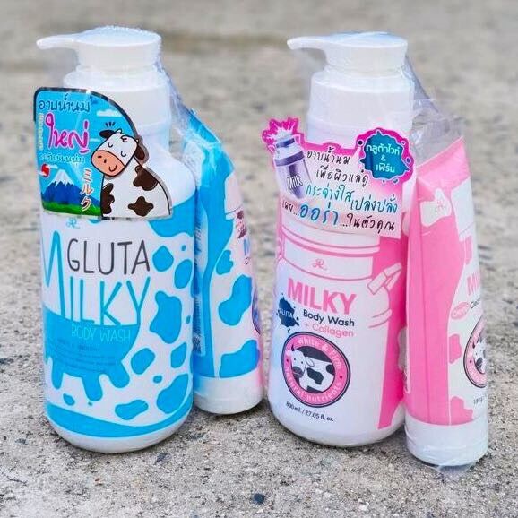 Sữa tắm con bò Gluta Milky Thái Lan 800ml tặng sữa rửa mặt