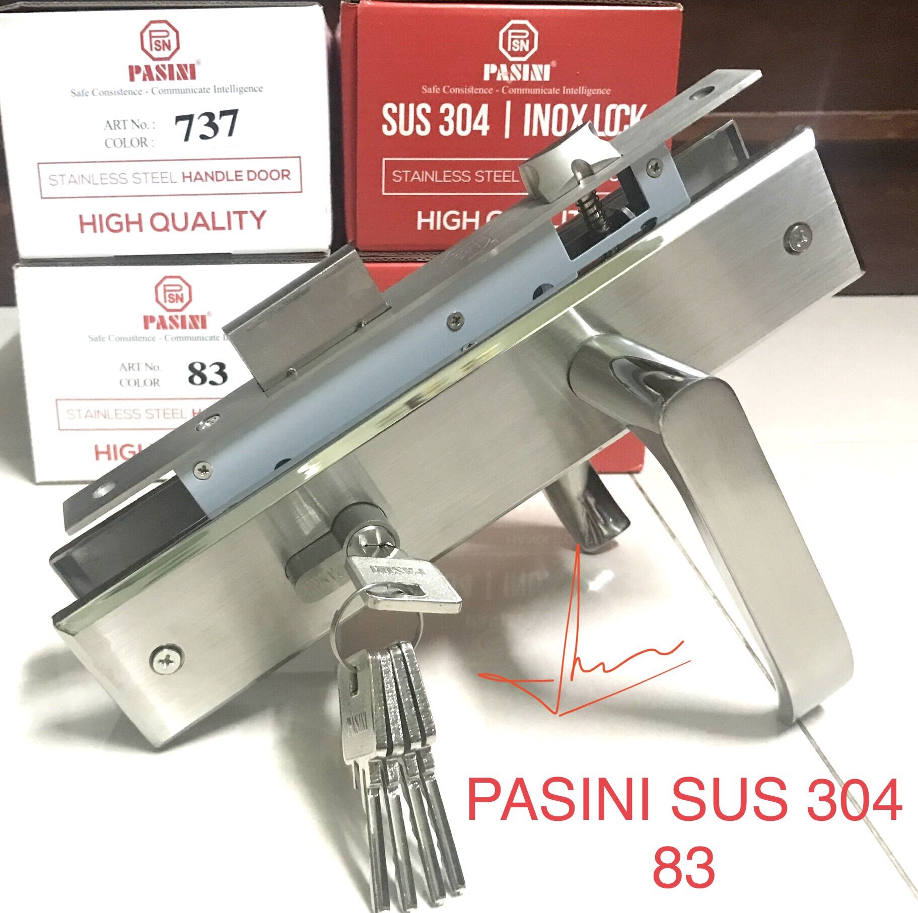 Khoá cửa tay gạt sus 304 pasini 83 - bảo hành 1 năm