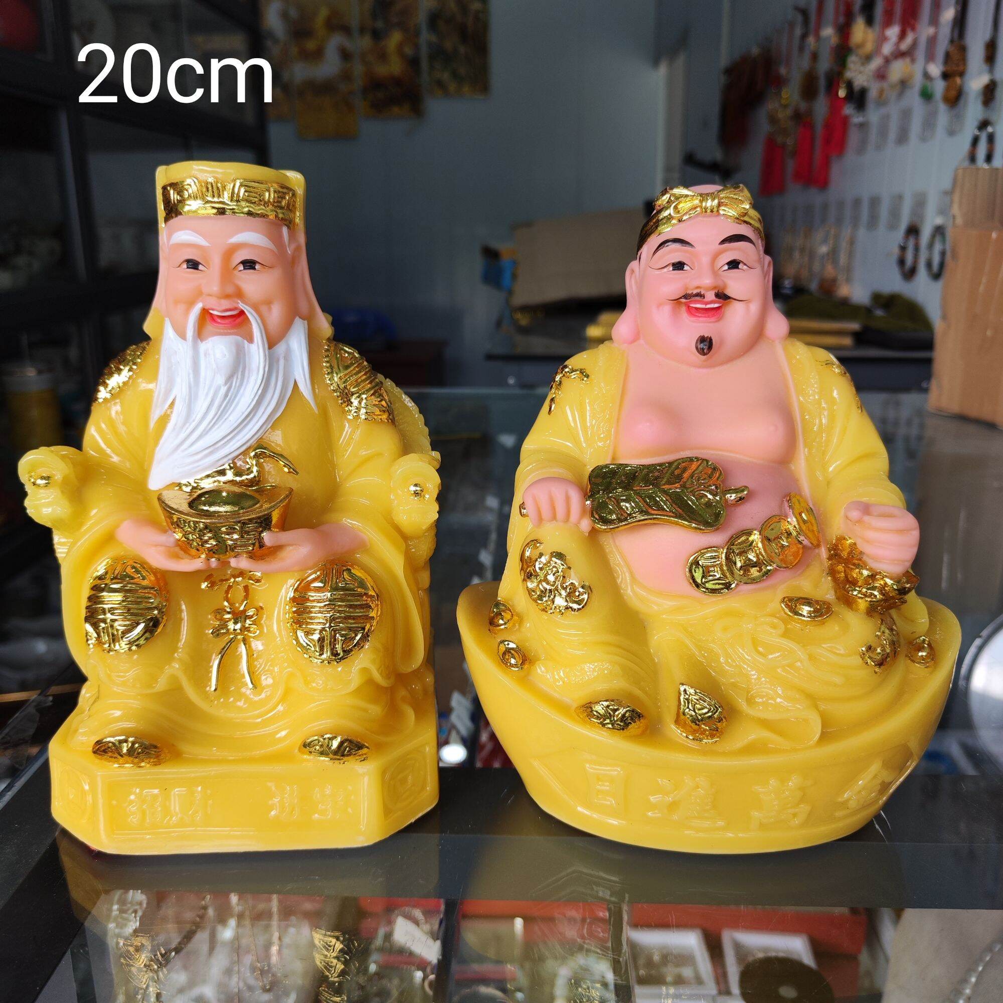 Tượng thần tài thổ địa đá đúc cao 20cm màu vàng