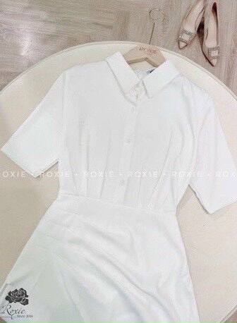 Đầm đầm sơ mi vạt chéo xếp li