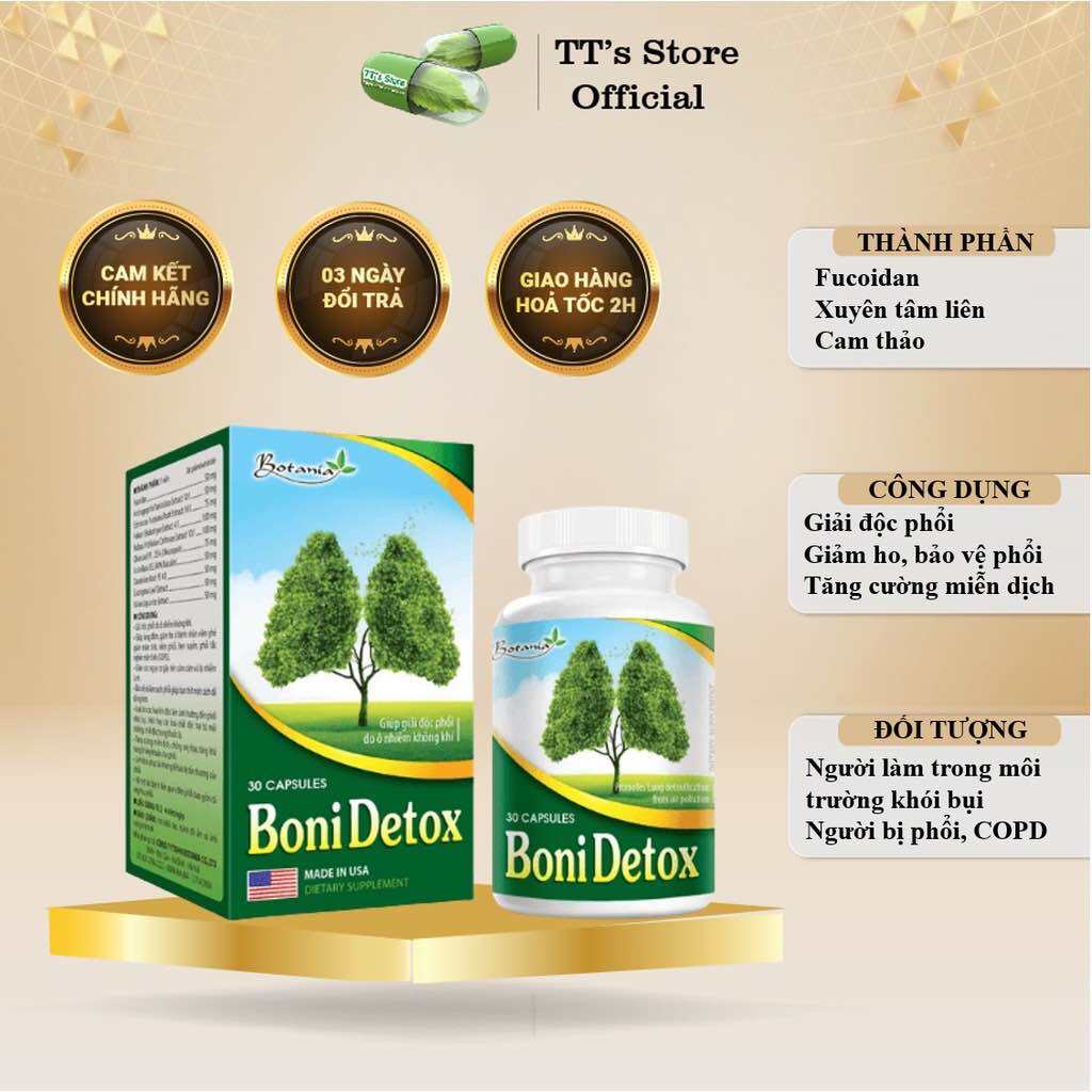 Giải độc phổi BoniDetox Hộp 30 viên - Botania Boni detox, cai thuốc lá, bổ