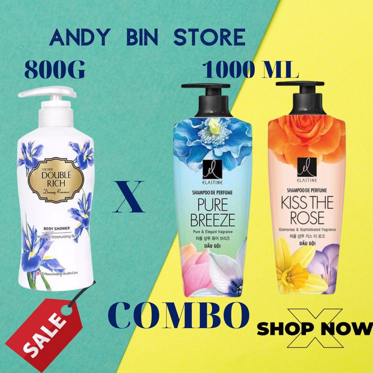 1000 Ml - Combo Sữa Tắm Double Rich 800G + 1000Ml Dầu Gội Elastine Hương Nước Hoa Pure Breeze Hàn Quốc