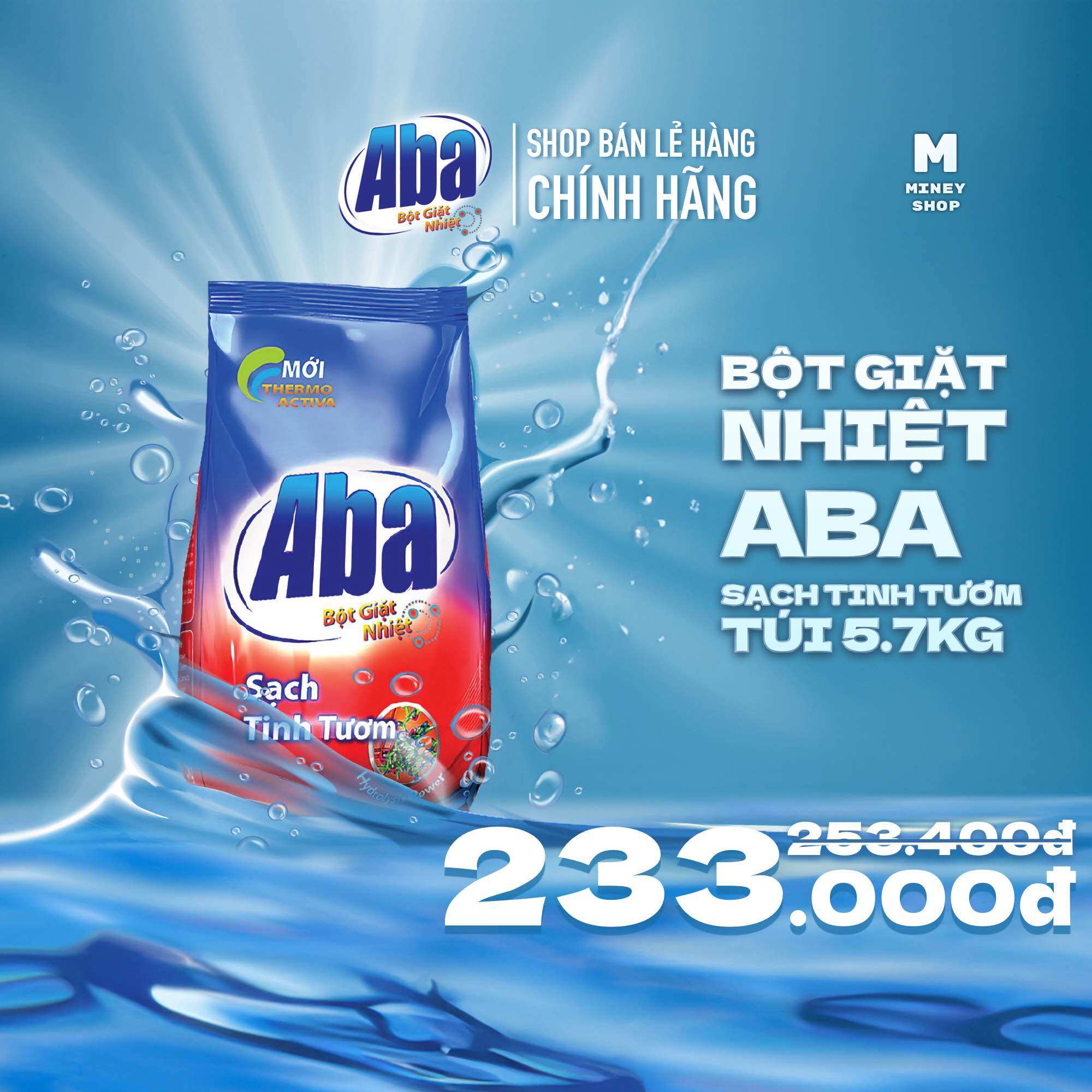 Bột giặt nhiệt aba sạch tinh tươm túi 5.7kg