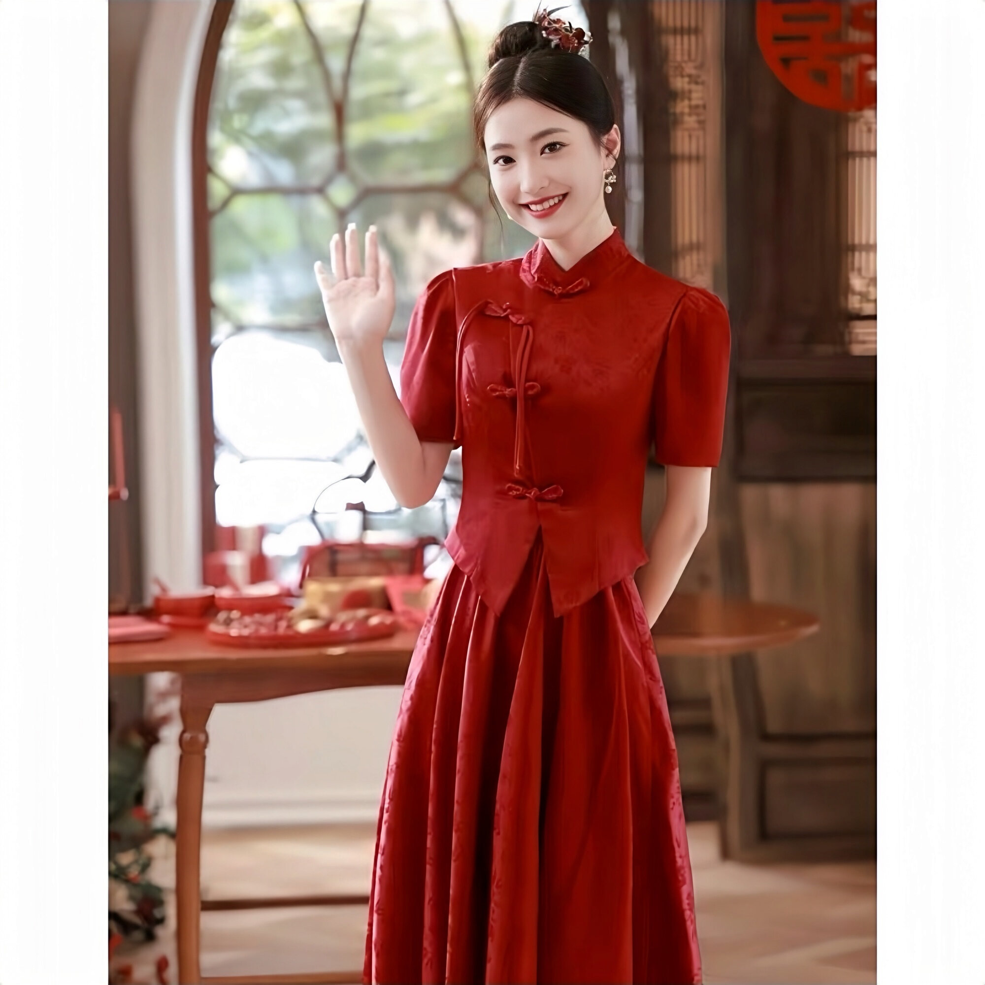 Váy Cưới Trắng Phong Cách Trung Hoa Váy Dự Tiệc Váy Dài Chữ a Tay Dài Thường Ngày Váy Cưới Mùa Thu Đ