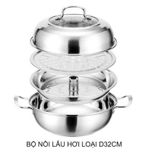 Bộ nồi lẩu hơi 3 đáy từ dùng được cho tất cả các loại bếp