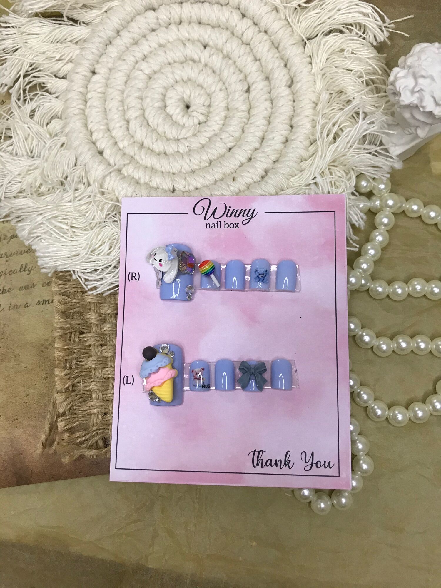 Nailbox móng up móng giả chân xanh mastel kem