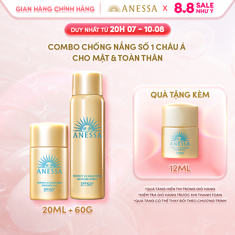 Combo Sữa chống nắng kiềm dầu & Xịt chống nắng bảo vệ cho Mặt - Toàn thân Anessa Gold Milk 20ml + Gold Spray 60g