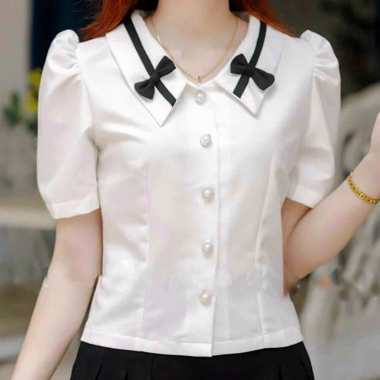 Áo công sở bâu nhọn tay ngắn Fullsize