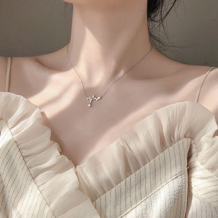 Dây chuyền Bạc Tuna Silver, Vòng cổ Bạc nữ tần sóng yêu thương, dây chuyền bạc nữ gắn đá nhịp tim tình yêu_ Cam kết chuẩn bạc _TUNASHOP