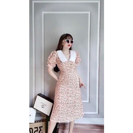 [Shop bigsize nữ 60kg-90kg] Đầm hoa cổ sen dáng chữ A