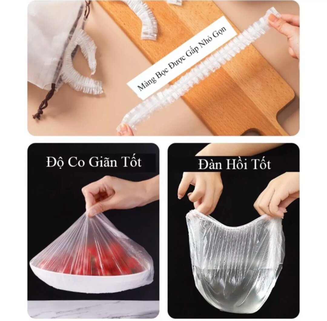 Túi 100 màng bọc thực phẩm có chun co giãn.