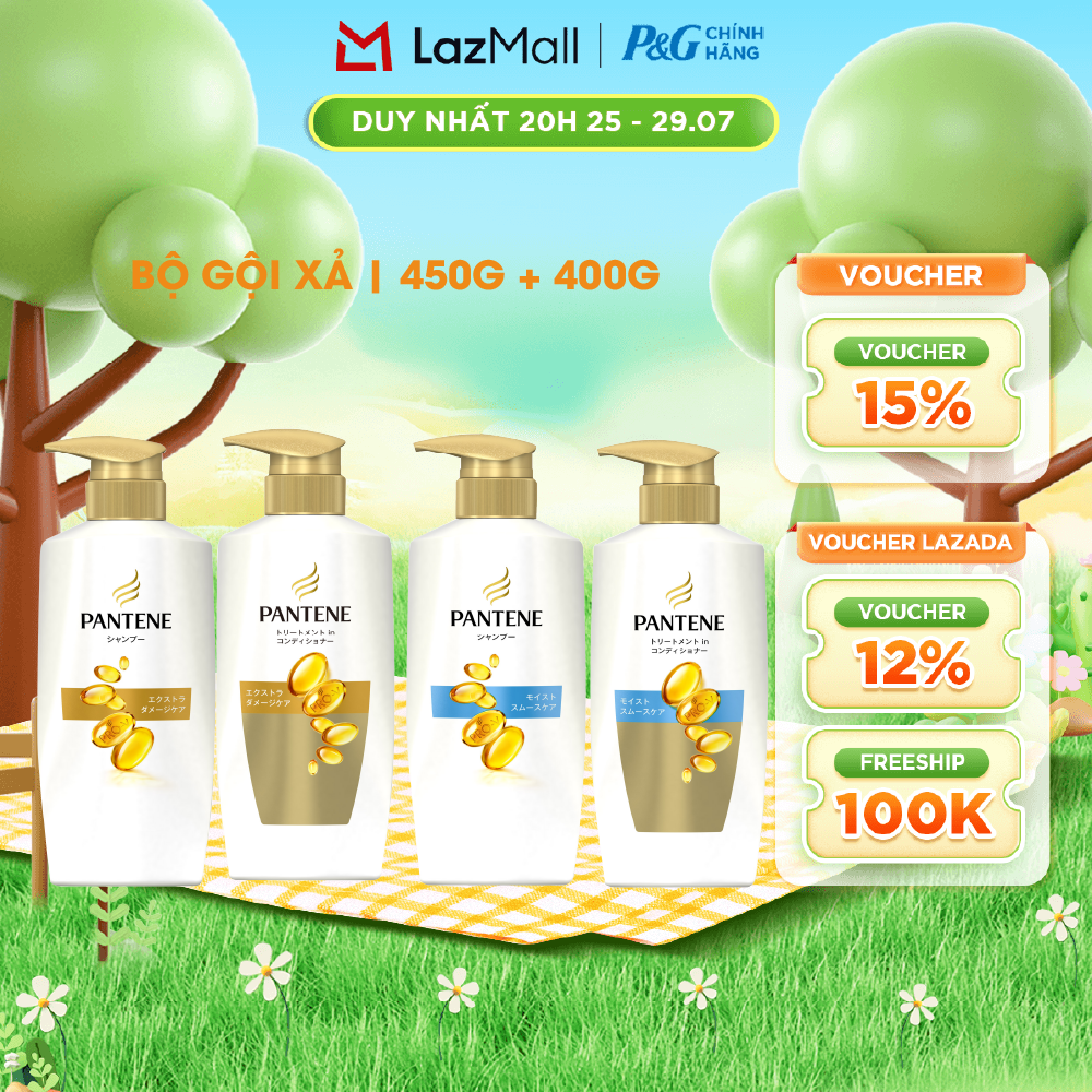 Combo Dầu Gội PANTENE Pro-Vitamin Phục Hồi Hư Tổn/ Dưỡng Mềm Mượt Chai 450ML + Dầu Xả PANTENE Pro-Vitamin Phục Hồi Hư Tổn/ Dưỡng Mềm Mượt Chai 400ML
