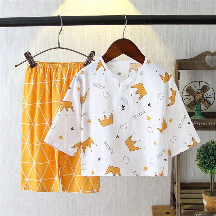 Đồ Ngủ Trẻ Em Lụa Cotton Mùa Hè Bộ Đồ Bé Trai Bộ Đồ Mặc Nhà Điều Hòa Bé Gái Mỏng Tay Dài Lụa Thô Bé Gái Em Bé
