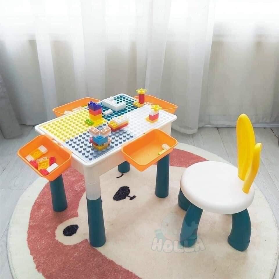 Bộ bàn ghế lego đa năng có thể tháo rời làm bàn học - tặng 84 miếng logo và ghế tai thỏ