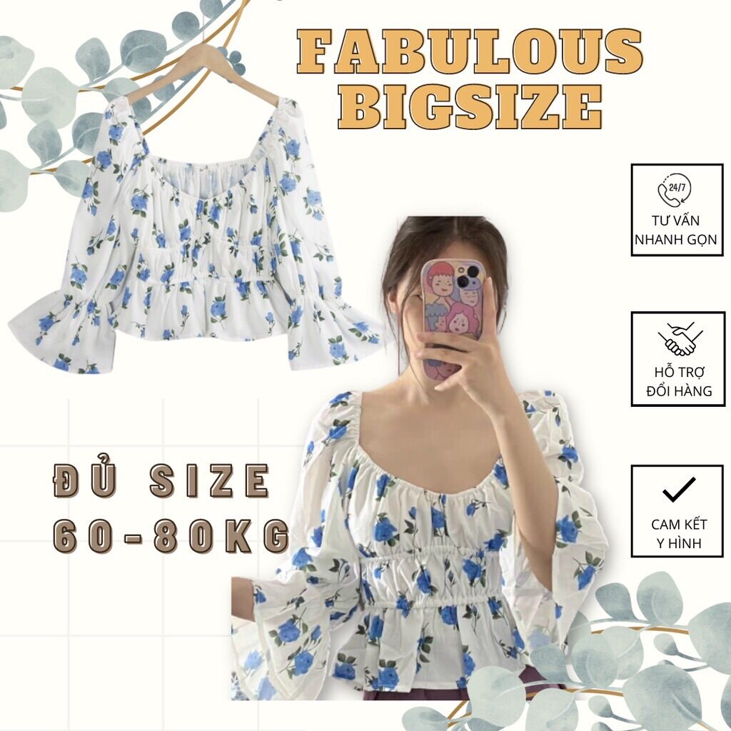 Bigsize áo peplum hoa lụa mềm 60-80kg