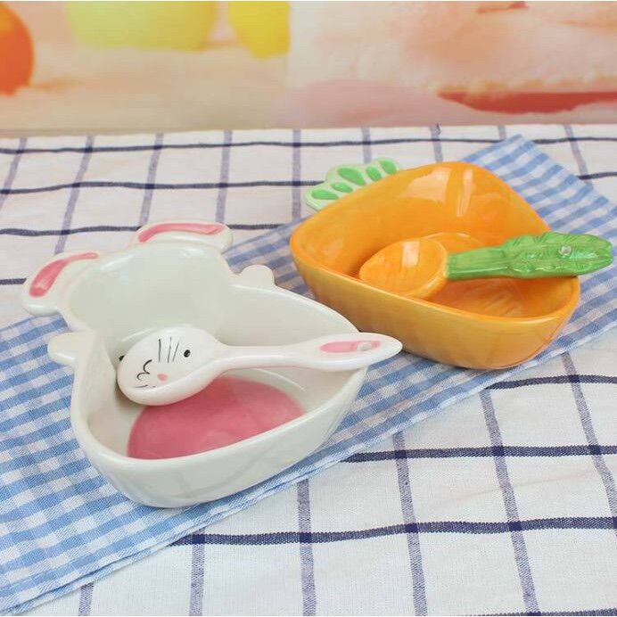 Bát sứ ăn dặm cho bé hình thỏ, cà rốt