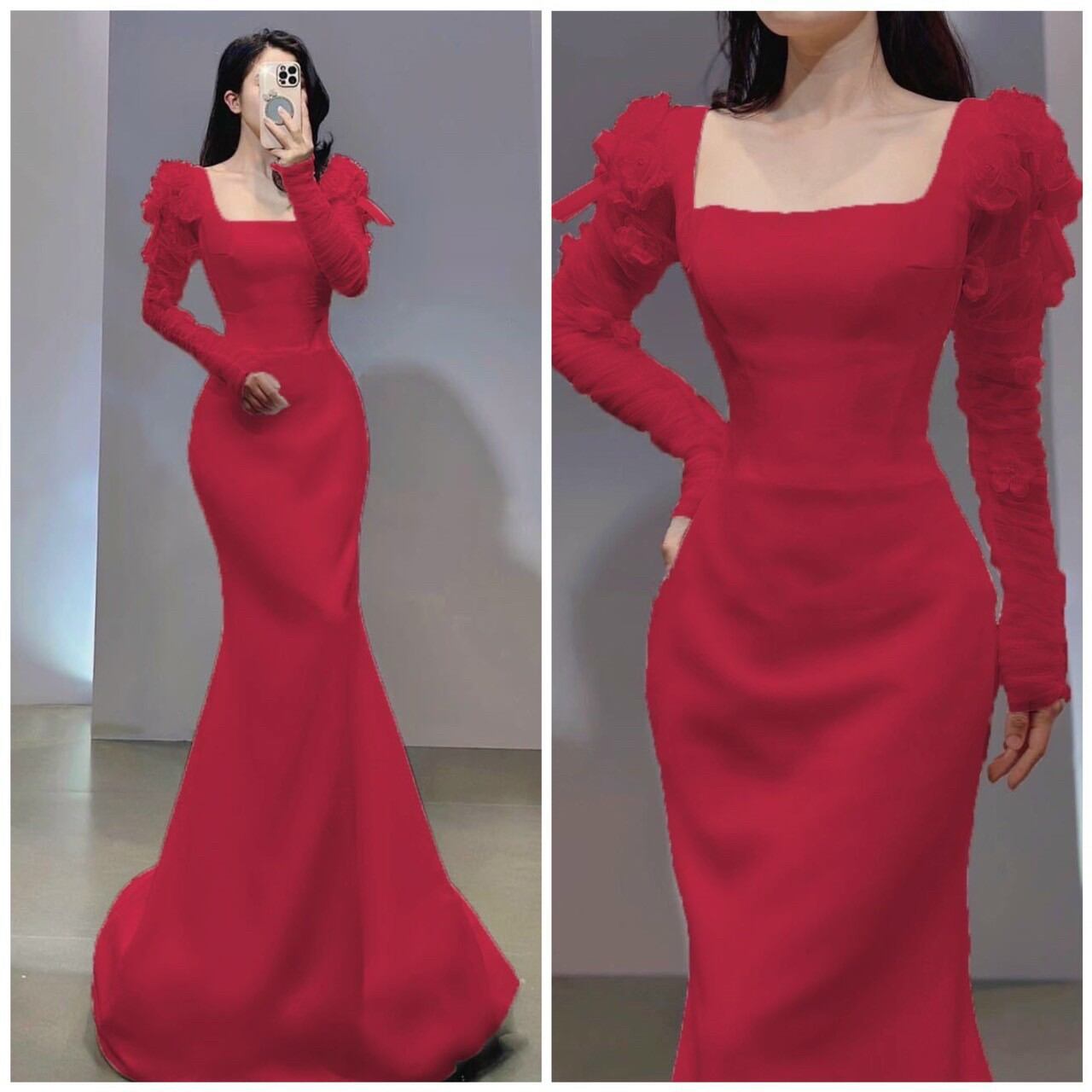 ĐẦM BODY ĐUÔI CÁ ĐÍNH HOA TAY