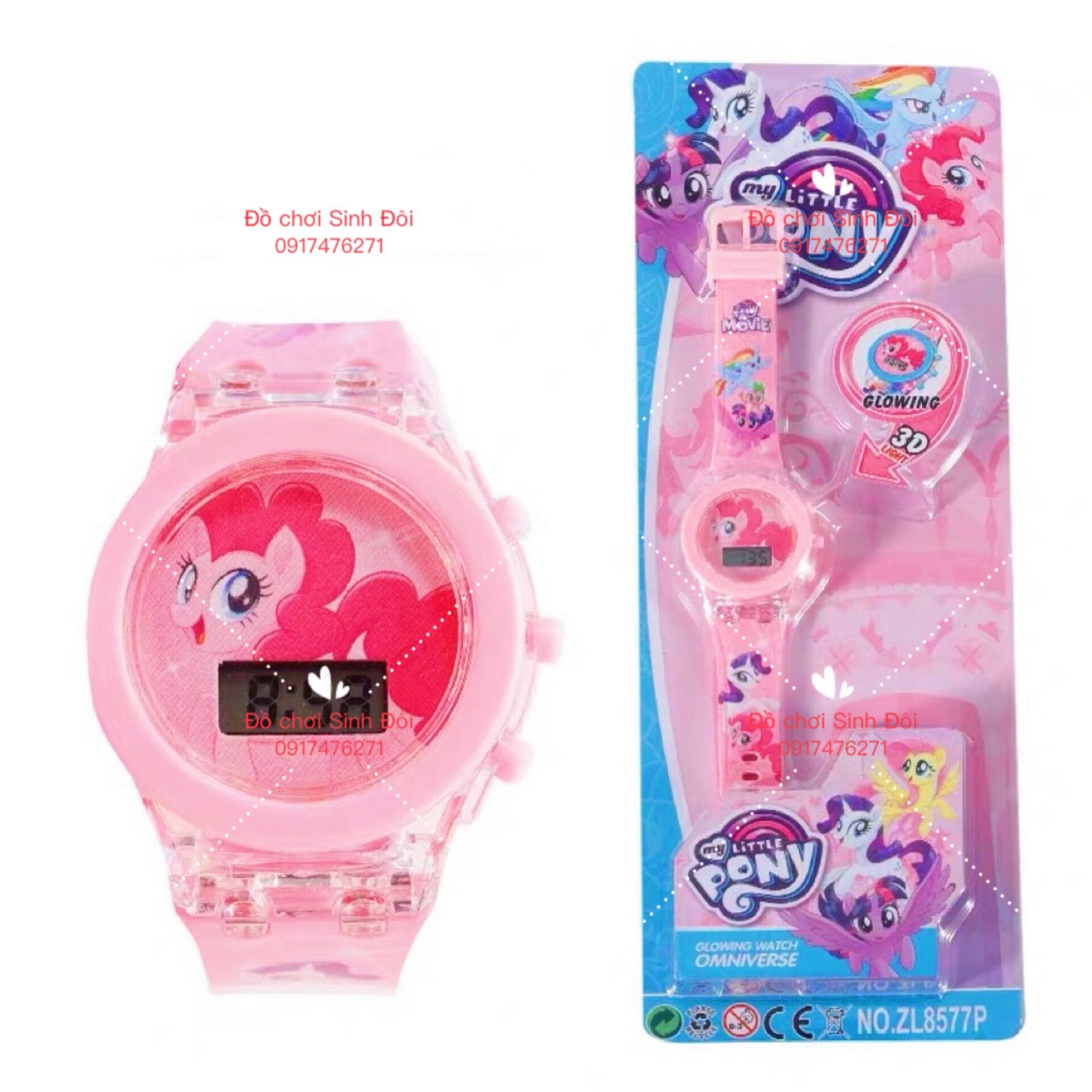 Đồng hồ ngựa pony có đèn màu hồng - đồng gồ bé gái