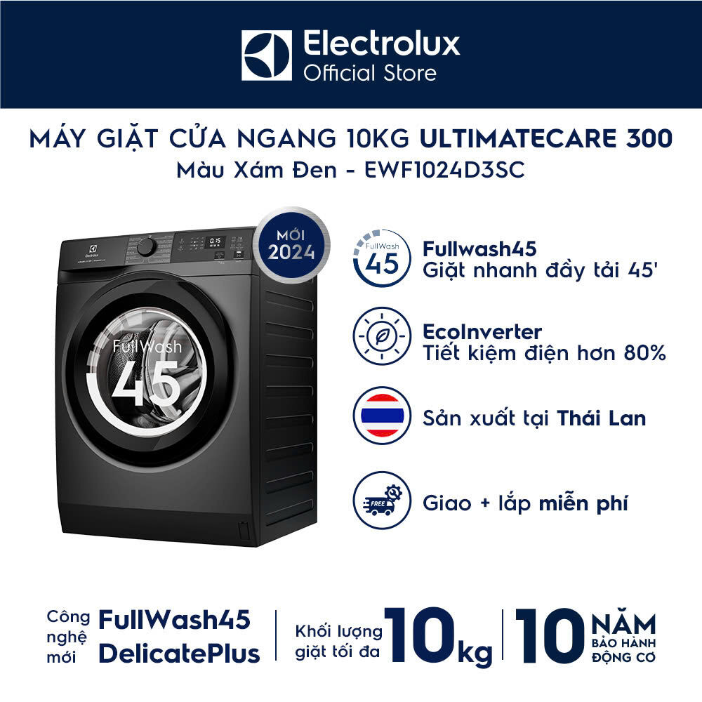 [MỚI] Máy giặt cửa ngang Electrolux 10kg UltimateCare 300 EWF1024D3SC Inverter - Free Giao lắp
