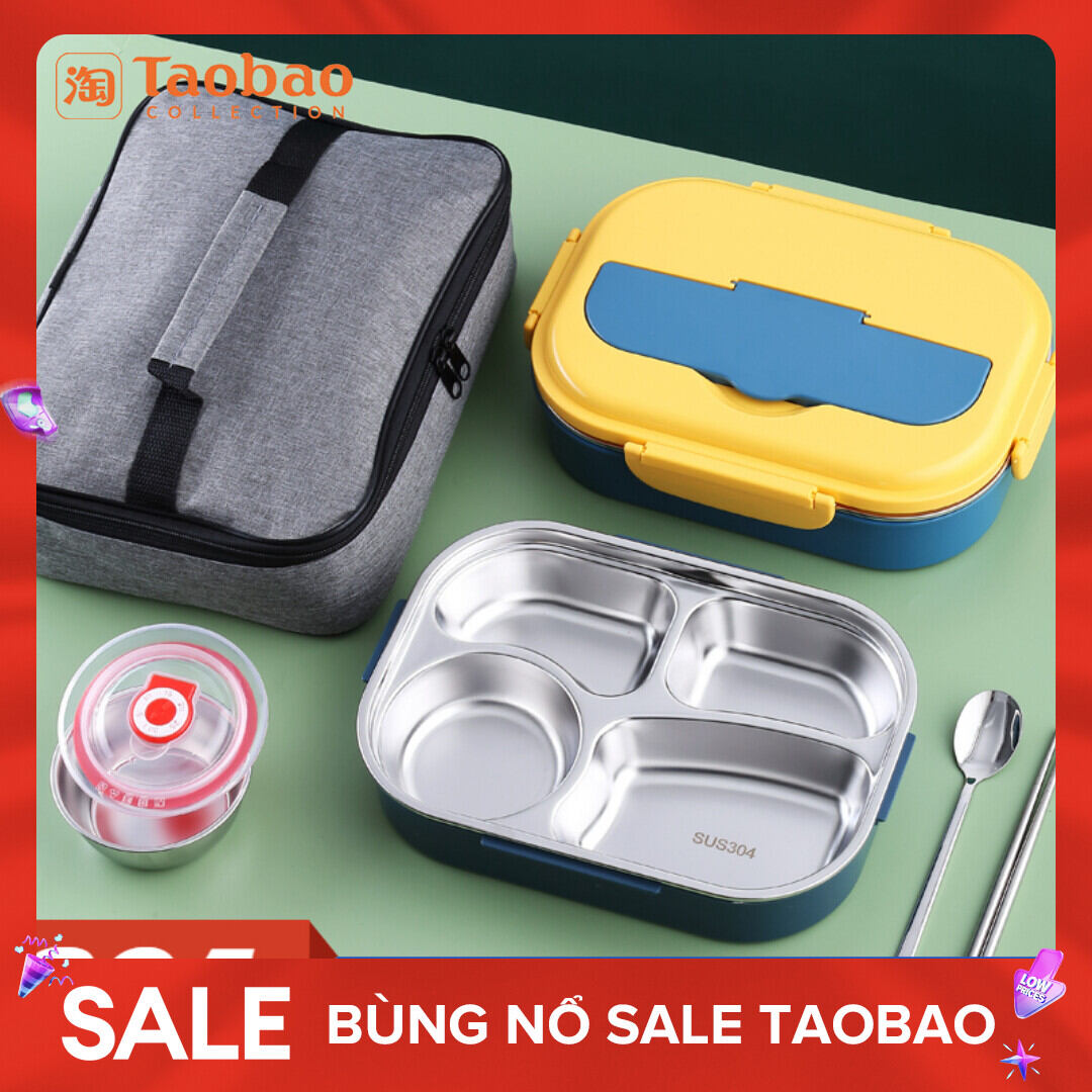 Hộp cơm mang cơm hộp cơm học sinh hộp cơm dân văn phòng sức chứa lớn đĩa cơm nhanh cấp thực phẩm chia ô inox 304