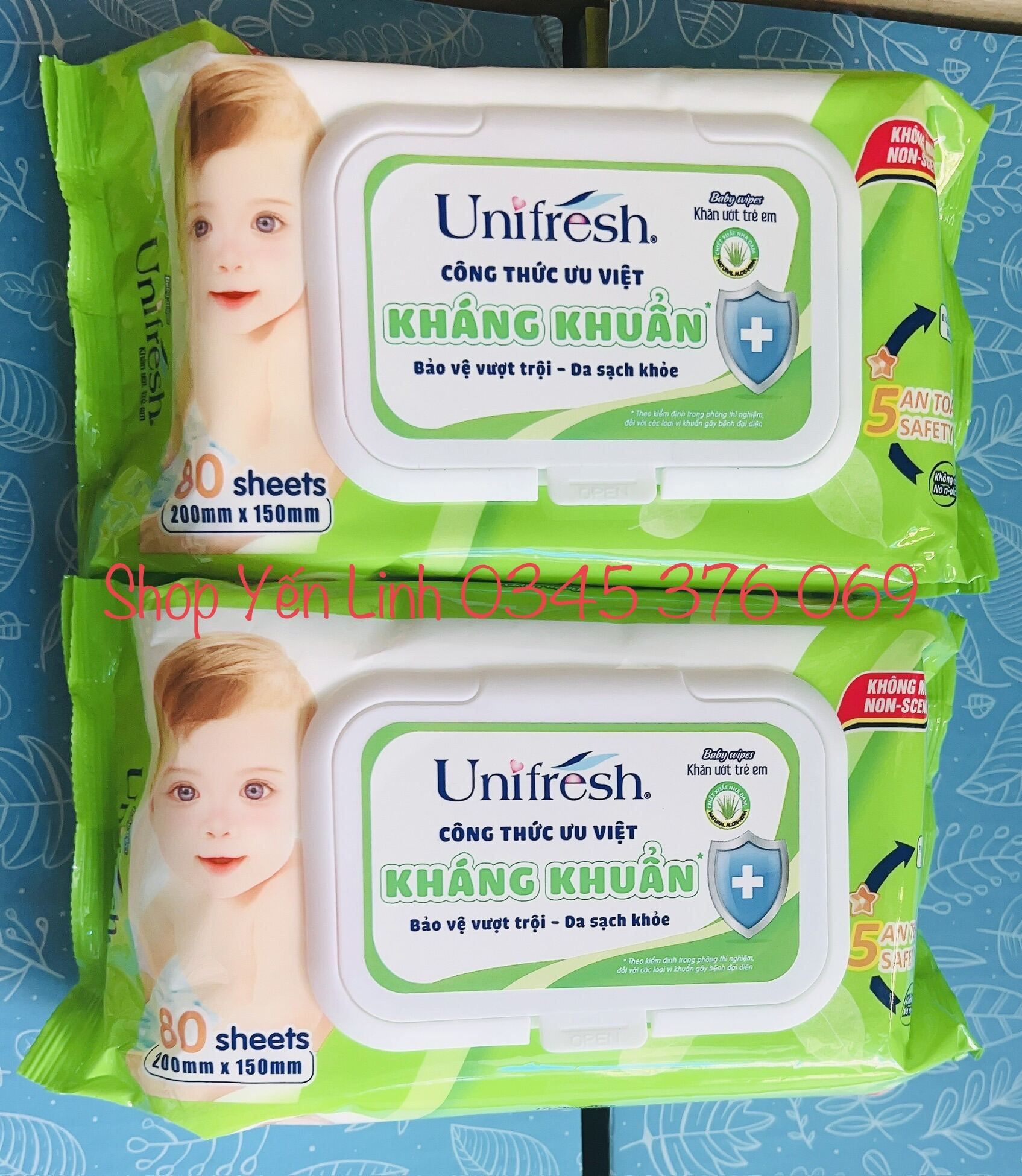 Combo 2 túi khăn ướt Unifresh Baby 80 miếng không mùi ( 2 màu)