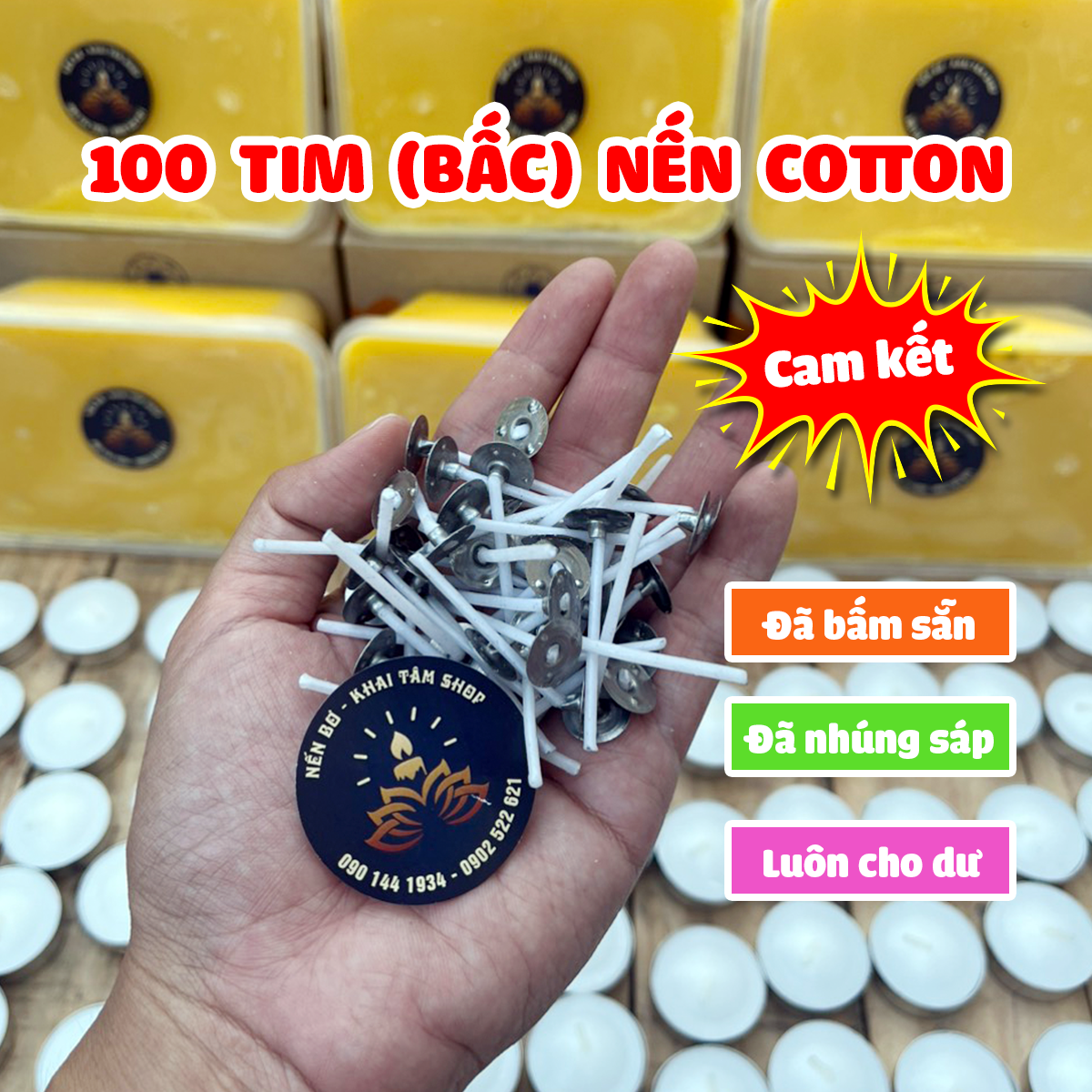 100 Tim Nến Cotton Không Khói (Bấc Nến) Làm Nến Bơ Cúng Phật, Đèn Bơ Cúng Dường