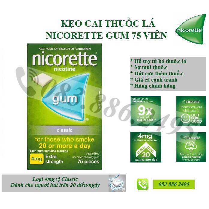 CAI THUỐ.C LÁ NICORETTE CÁC LOẠI HÀNG ÚC