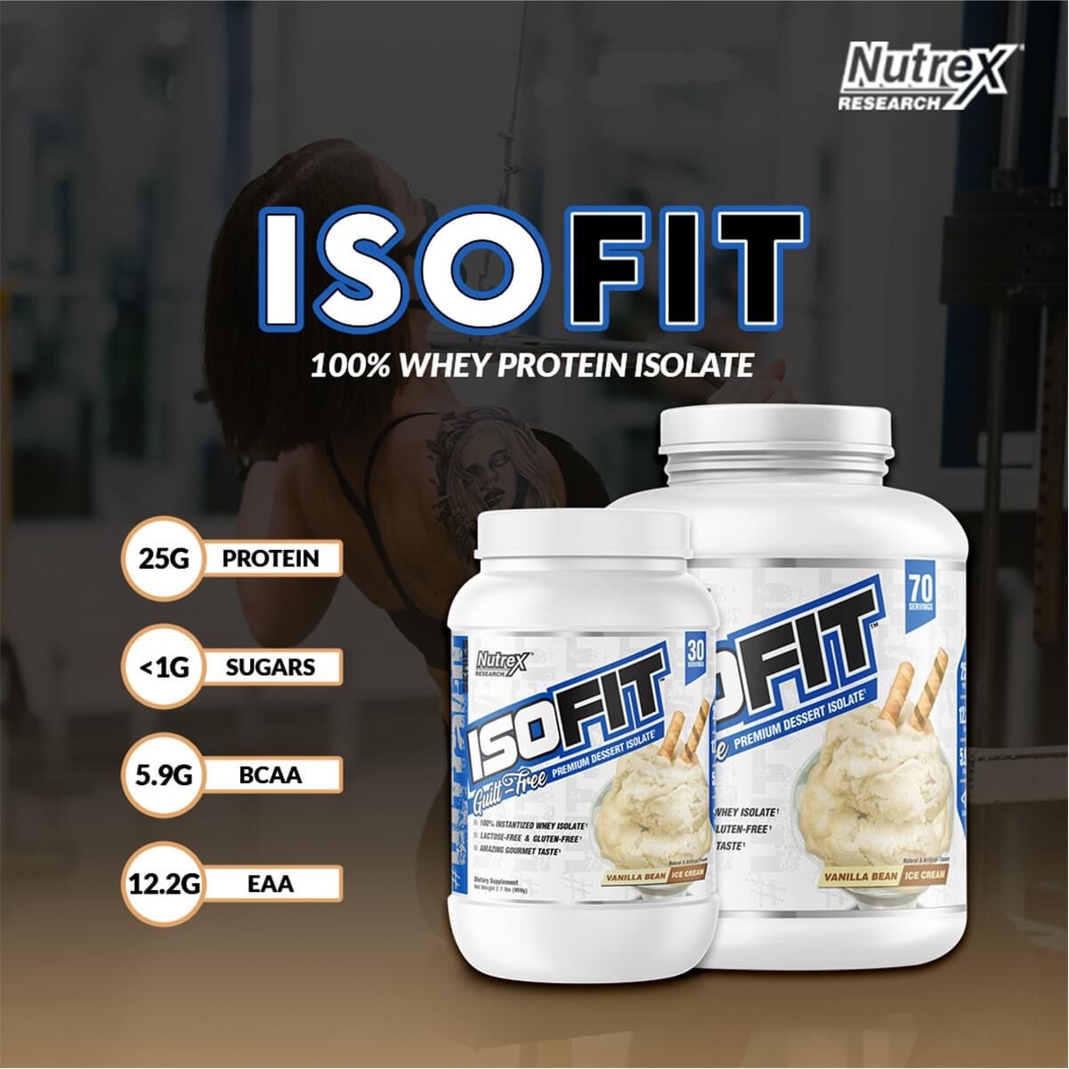 Nutrex IsoFit - Whey Protein Isolate 5Lbs ( 70 Serving) - Hàng chính hãng - Tặng Shaker