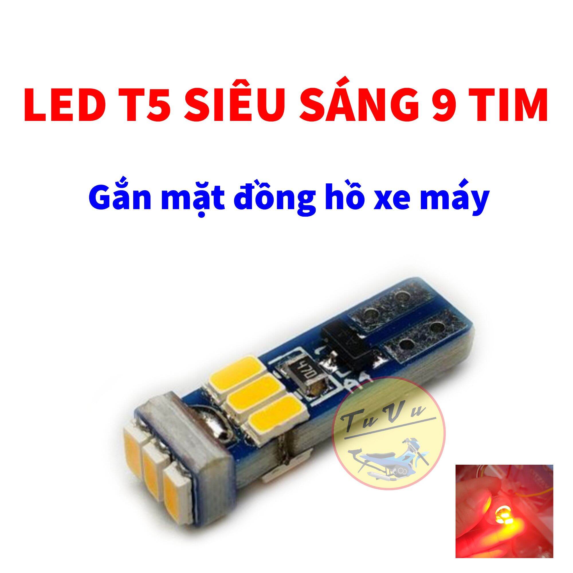 Đèn Led T5 Siêu Sáng 9 Tim thay thế đèn mặt đồng hồ xe máy