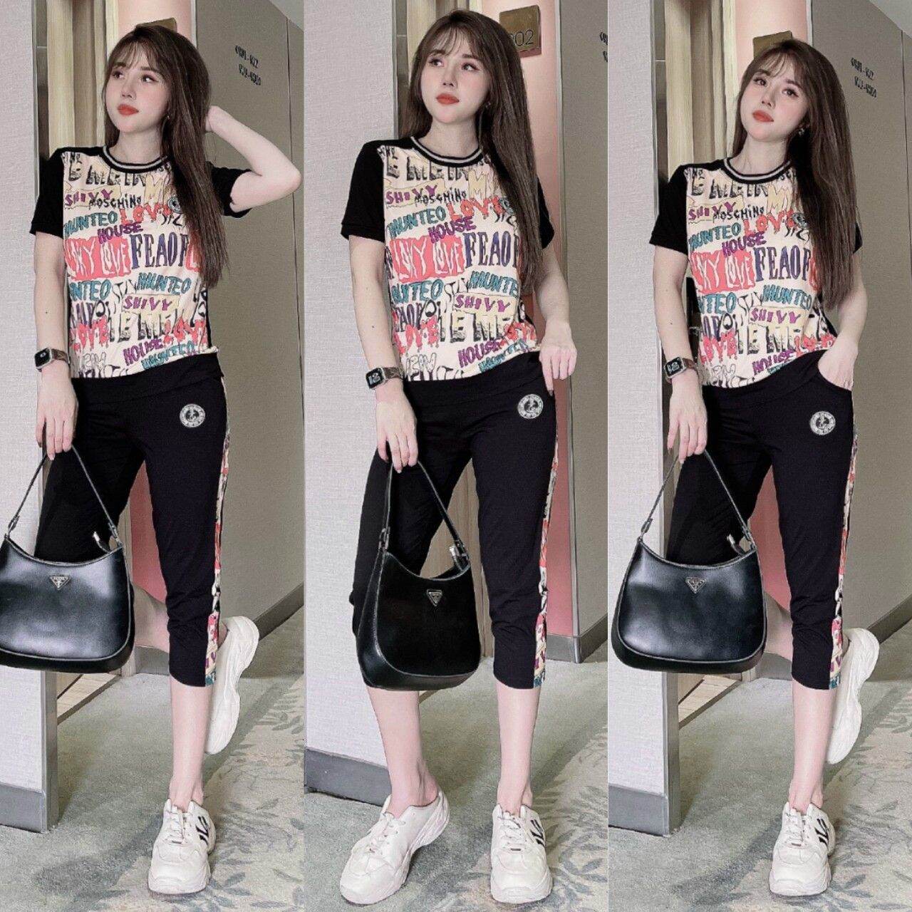 Đồ bộ lửng nữ phối họa tiết cao cấp