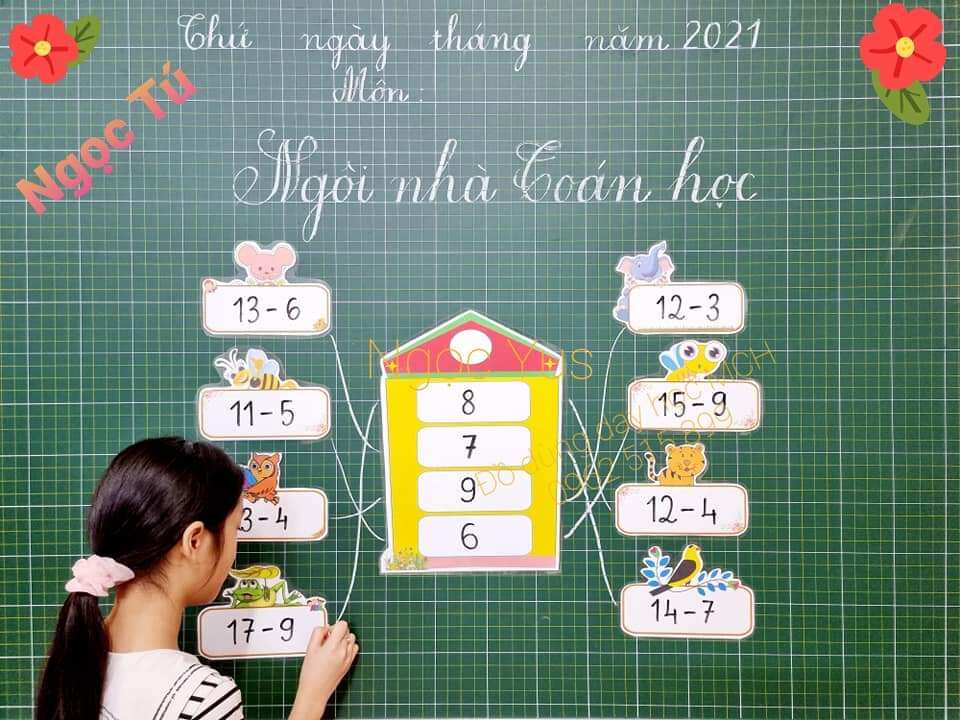 Bộ đồ dùng dạy học Ngôi nhà Toán học A3 và 8 hình thú A5. Sẵn nam châm lá