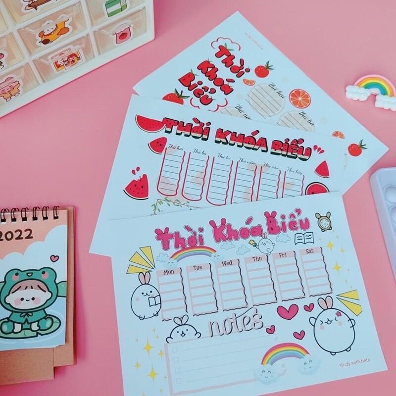 Set 3 tờ thời khoá biểu dễ thương