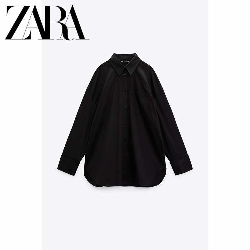 Áo Sơ Mi ZARA Dáng Rộng trơn đen