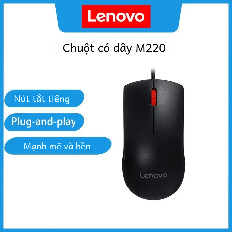 Lenovo m220 usb có dây 3 nút thiết kế công thái học có dây êm quang học 1000 dpi chuột máy tính có chân đế