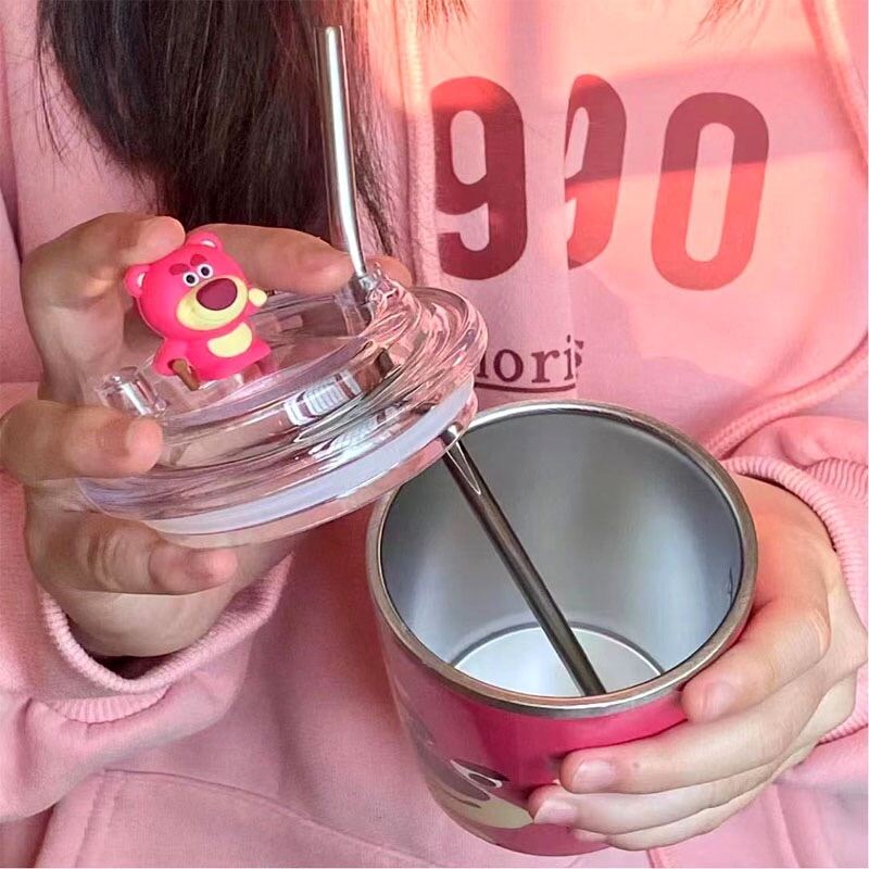 LY CỐC GIỮ NHIỆT HOẠ TIẾT GẤU DÂU LOSTO SIÊU XINH LÕI INOX 304 CHỐNG GỈ 450ML