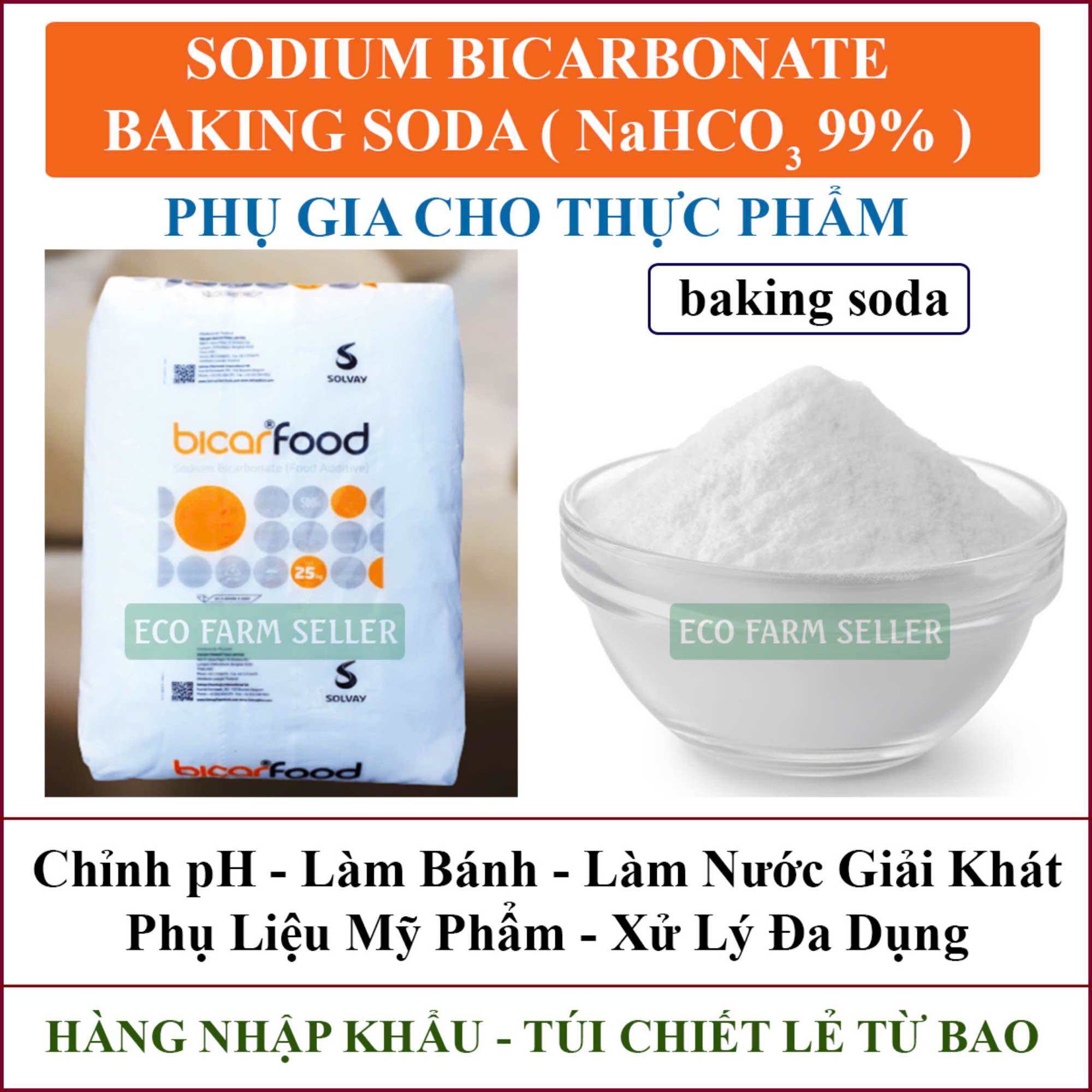 1kg Bột BAKING SODA Ý ( Solvay Ý) - Muối Nở Dùng Trong Thực Phẩm, Làm Đẹp