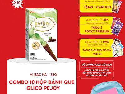 Combo 10 bánh que nhân kem socola bạc hà glico pejoy choco mint 33g