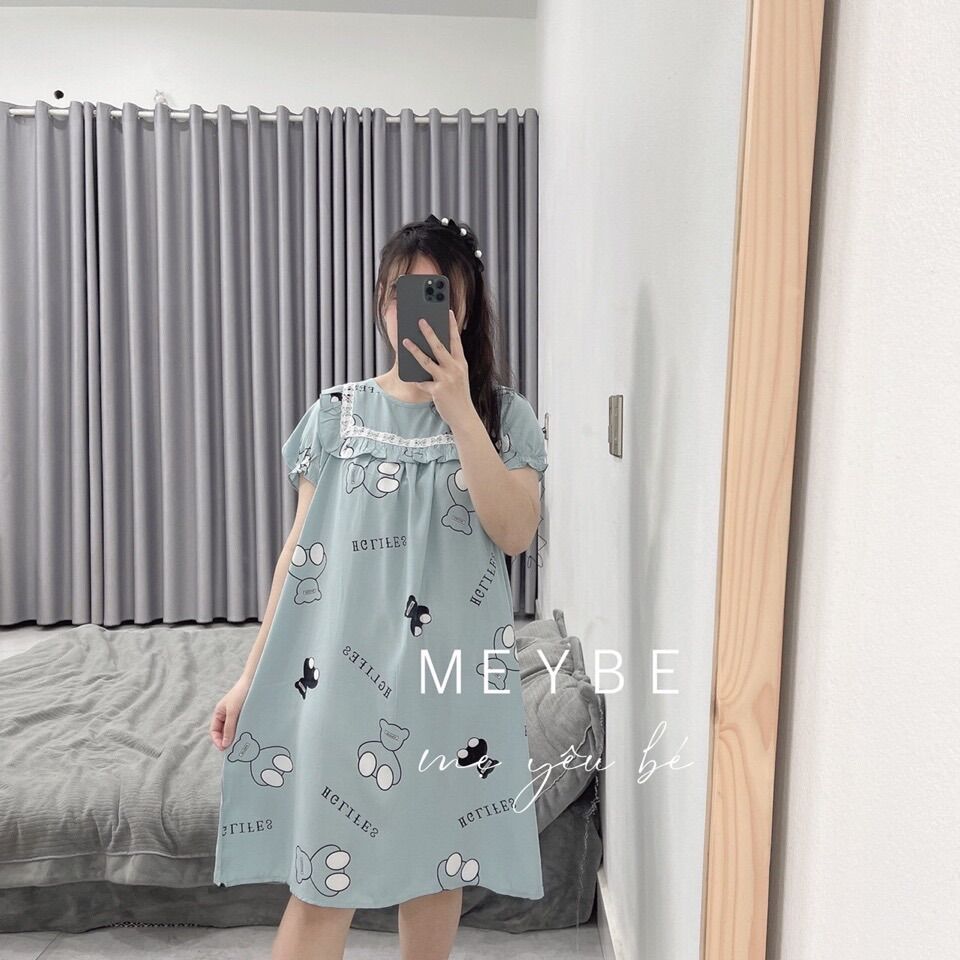 Đầm bầu lanh mặc nhà có tay siêu mát